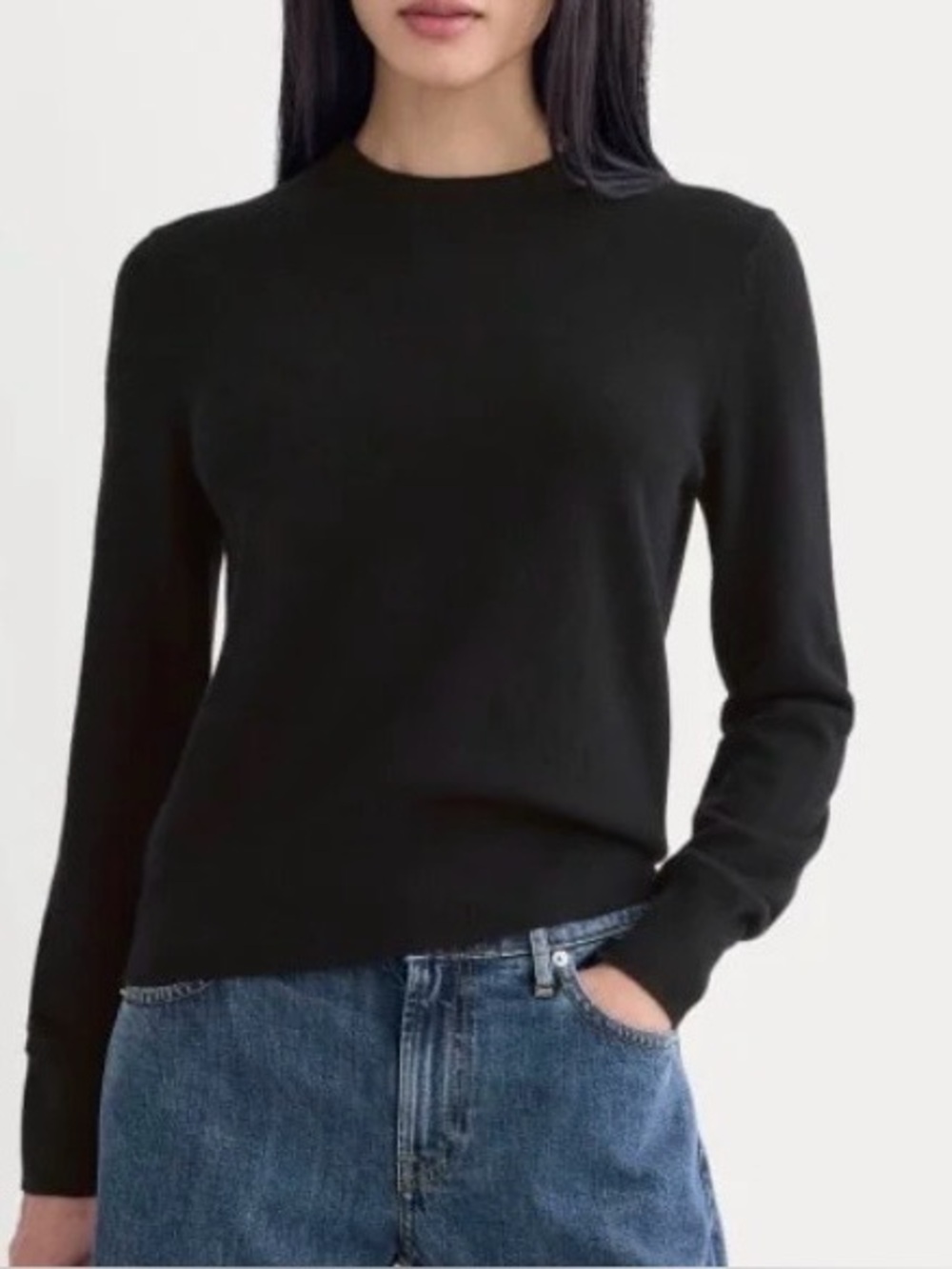 Everlane black cashmere blend crew neck sweater pullover ribbed trim XS